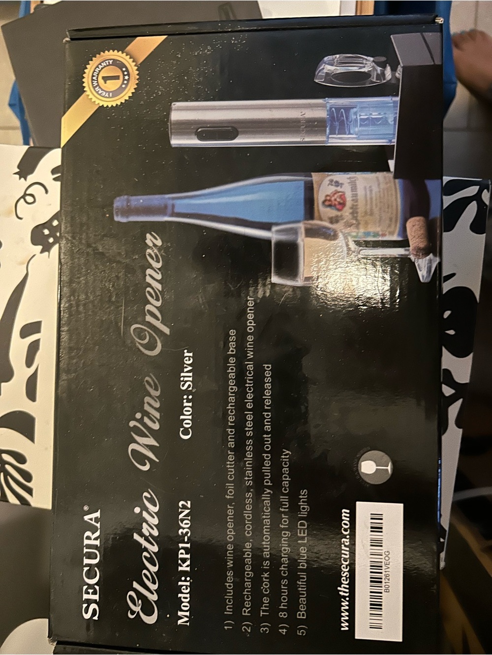 Secura Silver Electric Wine Opener - Cordless Rechargeable